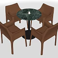 Round Marble Top Dining Table Set With Four Brown Chairs And Black Legs 3d model