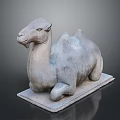 Detailed Recumbent Gray Stone Camel Sculpture on Square Base
