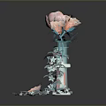 Pink Flowers in Blue Test Tubes on White Rack with Petals and Leaves Arrangement