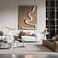 Modern Living Room Interior Design With Sofa Abstract Painting Arc Floor Lamp And Neutral Rug