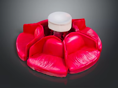 Shiny Red Flower Shaped Structure With White Circular Top And Petal-like Sections 3d model