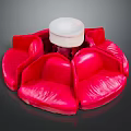Shiny Red Flower Shaped Structure With White Circular Top And Petal-like Sections