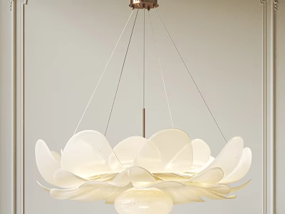 Elegant Petal Shaped White Chandelier With Brass Frame And Soft Lighting 3d model