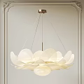 Elegant Petal Shaped White Chandelier With Brass Frame And Soft Lighting