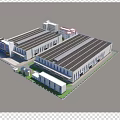 Modern Industrial Factory Building With Large Roof And Green Surrounding Trees