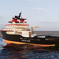 Large Modern Ship With Black And Orange Hull Navigating On Open Sea Under Cloudy Sky