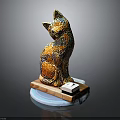 Cat Shaped Mosaic Sculpture Furniture Decor With Wooden Base And Blue Circular Stand