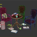 Leisure Sofa Set with Red Armchairs Round Table Books and Scattered Items in Lounge