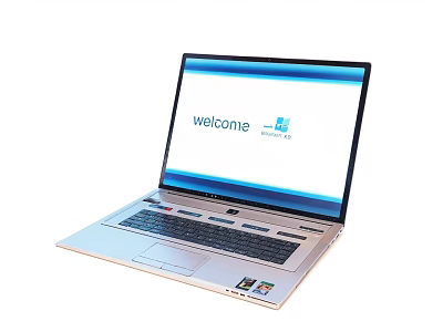Modern Silver Laptop With Open Screen Displaying Welcome Message And Windows 11 3d model