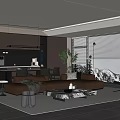 Modern Guest Restaurant Sofa Coffee Table Combination Dining Table and Chair 3d model