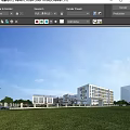 Modern School Buildings On Campus With Green Lawn And Clear Sky