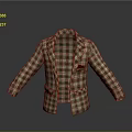 Brown Beige Plaid Blazer With Light Inner Lining And Red Pocket Emblem Detail