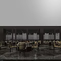 Elegant Spacious Restaurant Interior With Marble Floor And Arranged Tables Chairs