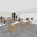 School Modern Classroom With Desks Chairs Laptops And Whiteboard Learning Space 3d model