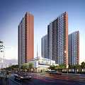 Multiple Modern High Rise Residential Buildings With Street Trees Cars And Ground Floor Commercial Areas