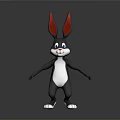 Cartoon Rabbit Character With Black Body White Belly Red Ears And Blue Eyes