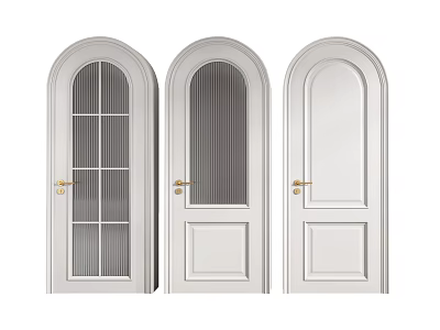 White Casement Doors with Glass Panels Vertical Strips and Solid Panels Gold Handles 3d model