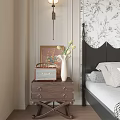 Wooden Bedside Table With Vintage Radio White Vase And Yellow Tulips Beside Black Bed