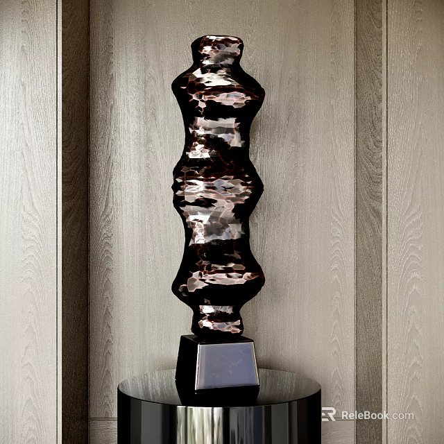 Artistic Carved Sculpture With Irregular Texture Square Base Light Wood Grain Wall Background 3d model 