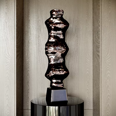 Artistic Carved Sculpture With Irregular Texture Square Base Light Wood Grain Wall Background 3d model