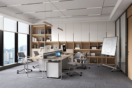 Office Station Office Seat Glass Partition Bookshelf 3d model