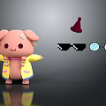 Cute Pink Cartoon Game Movie Character Wearing Yellow Coat With Decorative Hats Sunglasses And Glasses