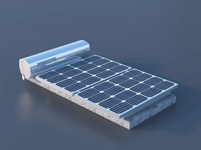 Solar Power System Featuring Panels And Cylindrical Collector On Concrete Platform 3d model