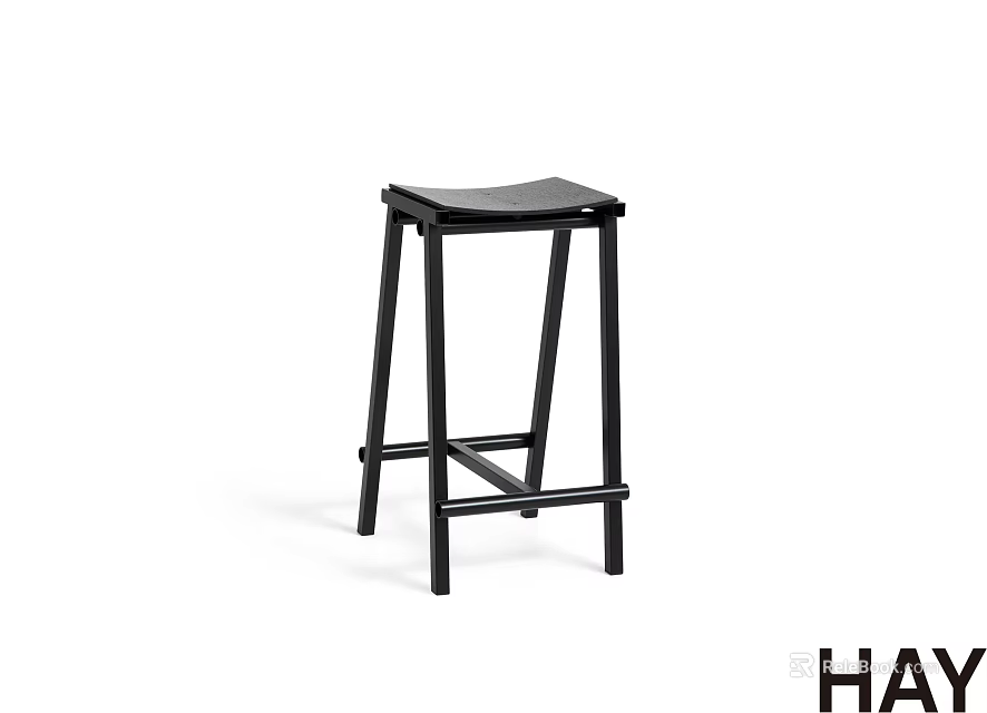 Sleek Black HAY Bar Stool With Minimalist Metal Frame And Leather Seat Design 3d model 