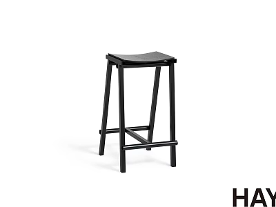 Sleek Black HAY Bar Stool With Minimalist Metal Frame And Leather Seat Design 3d model