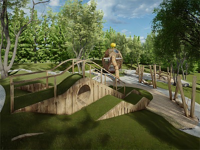 Modern Playground Outdoor Children's Activity Park Forest Unpowered Playground Forest Log Jungle Wild Fun Park 3d model