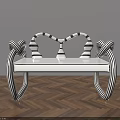 Unique Public Chair With Black And White Striped Curved Arms And White Seat