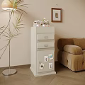 White Decorative Cabinet With Drawers Door And Photos In Living Room With Sofa Floor Lamp