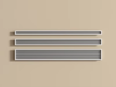 Three Modern Air Conditioner Vents In Horizontal Design On Beige Wall 3d model
