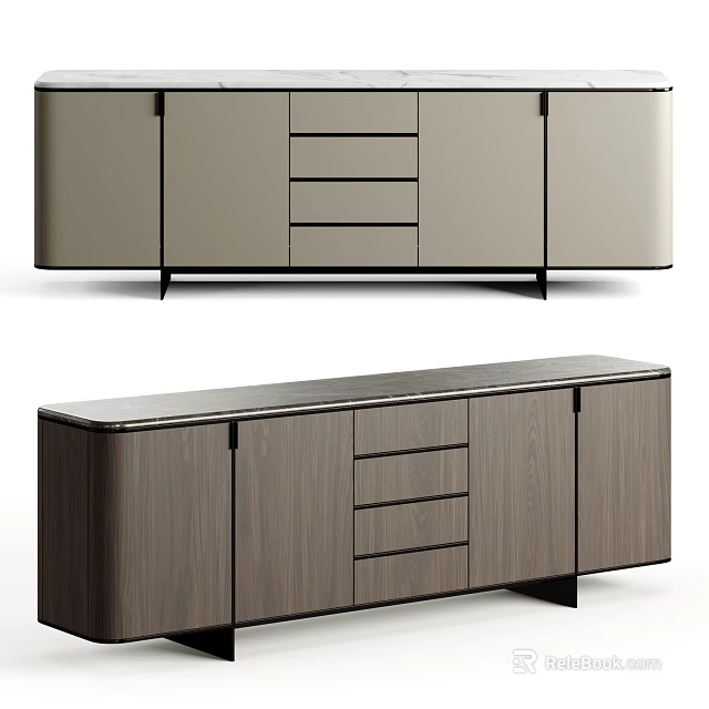 Modern Sleek Entryway Cabinet And Side Cabinet With Drawers Doors And Wooden Texture Design 3d model 