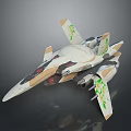Decorative Model Fighter Jet With White Brown Body And Green Leaf Wing Patterns 3d model