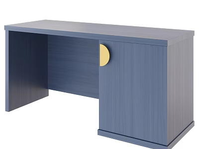 Navy Blue Wooden Dining Table With Golden Circular Accent And Modern Minimalist Design 3d model