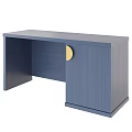 Navy Blue Wooden Dining Table With Golden Circular Accent And Modern Minimalist Design