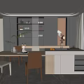 Modern Restaurant Interior With Dining Table Chairs Wine Cabinet And Decorative Lighting