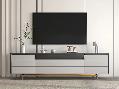 Modern TV Stand With Vase Plant Decorative Sculpture And Storage Drawers 3d model
