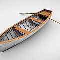 Classic Wooden Boat With Gray Hull And Wooden Oar On White Background