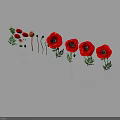 Red Poppies With Green Stems And Leaves On Gray Background With Reflections
