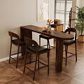 Modern Interior Featuring Wooden Bar Counter High Stools Fruit Bowl And Flowers