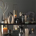 Elegant Modern Decorative Ornament Set With Glass Vases Candles And Metallic Sculptures