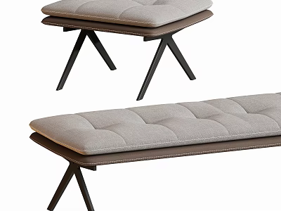 Modern Upholstered Stools With Soft Gray Cushion And Black Metal Legs For Home Furniture 3d model