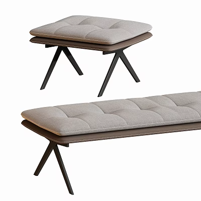 Modern Upholstered Stools With Soft Gray Cushion And Black Metal Legs For Home Furniture 3d model