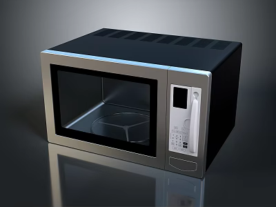 Sleek Black Silver Computer Controlled Microwave Oven With Digital Display And Glass Door 3d model
