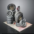 Different Sizes And Styles Of Stacked Car Tires As Automotive Parts