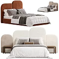 Modern Double Bed With Upholstered Headboard Multiple Pillows And Bed Sheets Design 3d model