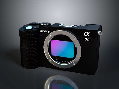 Sony α7c Black Mirrorless Camera Design With Textured Grip And Colorful Lens Mount 3d model