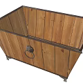 Vintage Agricultural Equipment Wooden Storage Box With White Planks And Metal Ring Handle